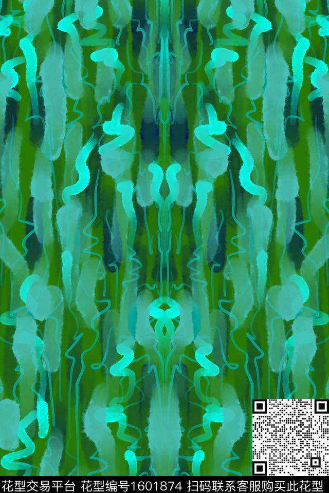 晕染肌理民族风水彩数码印花华亿平台下载（图片编号: 1601874） - 瓦栏（Walan）