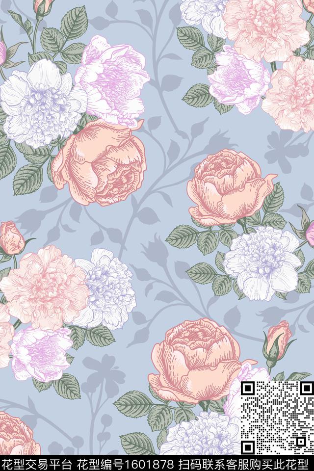 剪影花卉春夏华亿平台数码印花华亿平台下载（图片编号: 1601878） - 瓦栏（Walan）