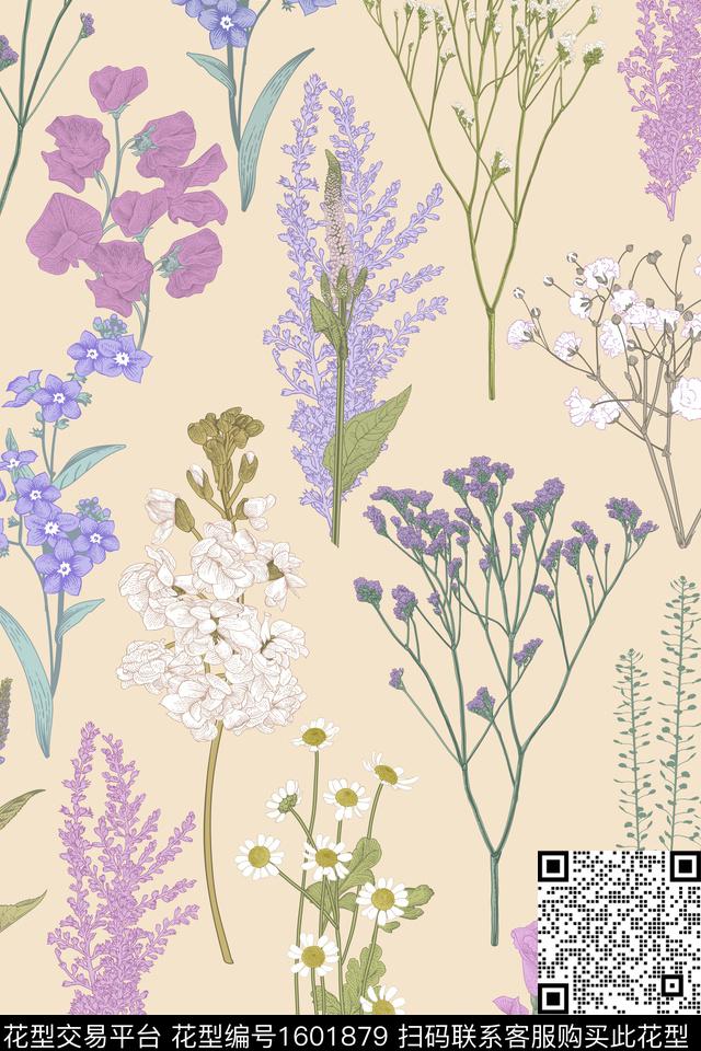 花卉春夏华亿平台清爽底花卉数码印花华亿平台下载（图片编号: 1601879） - 瓦栏（Walan）