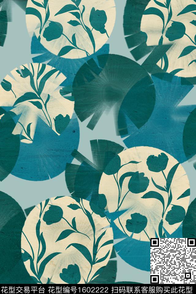 剪影旗袍花卉数码印花华亿平台下载（图片编号: 1602222） - 瓦栏（Walan）