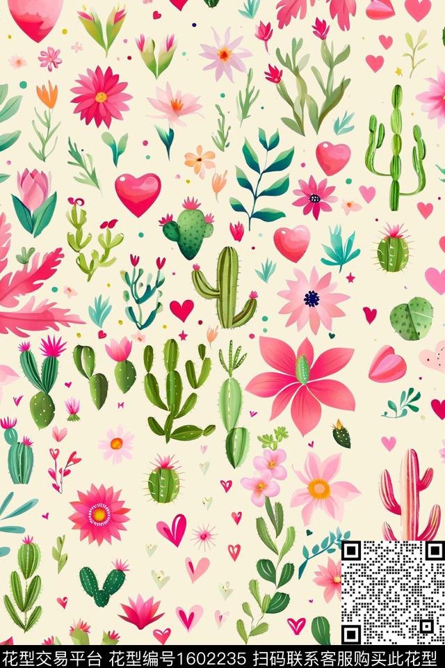 花卉仙人掌爱心数码印花华亿平台下载（图片编号: 1602235） - 瓦栏（Walan）