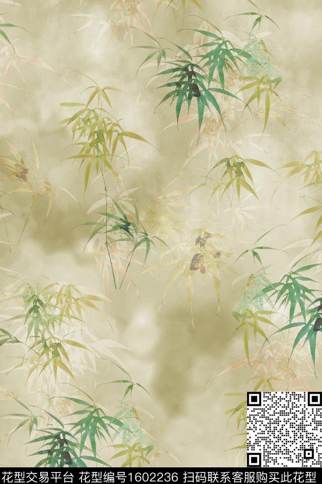 中国风晕染肌理竹子数码印花华亿平台下载（图片编号: 1602236） - 瓦栏（Walan）