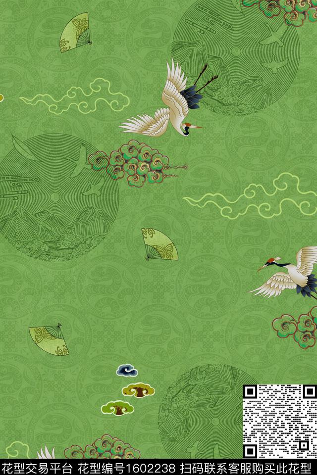 蛇纹仙鹤祥云数码印花华亿平台下载（图片编号: 1602238） - 瓦栏（Walan）