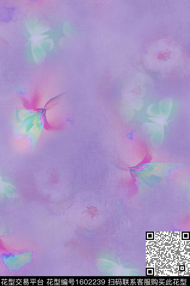 朦胧花卉水彩数码印花华亿平台下载（图片编号: 1602239） - 瓦栏（Walan）