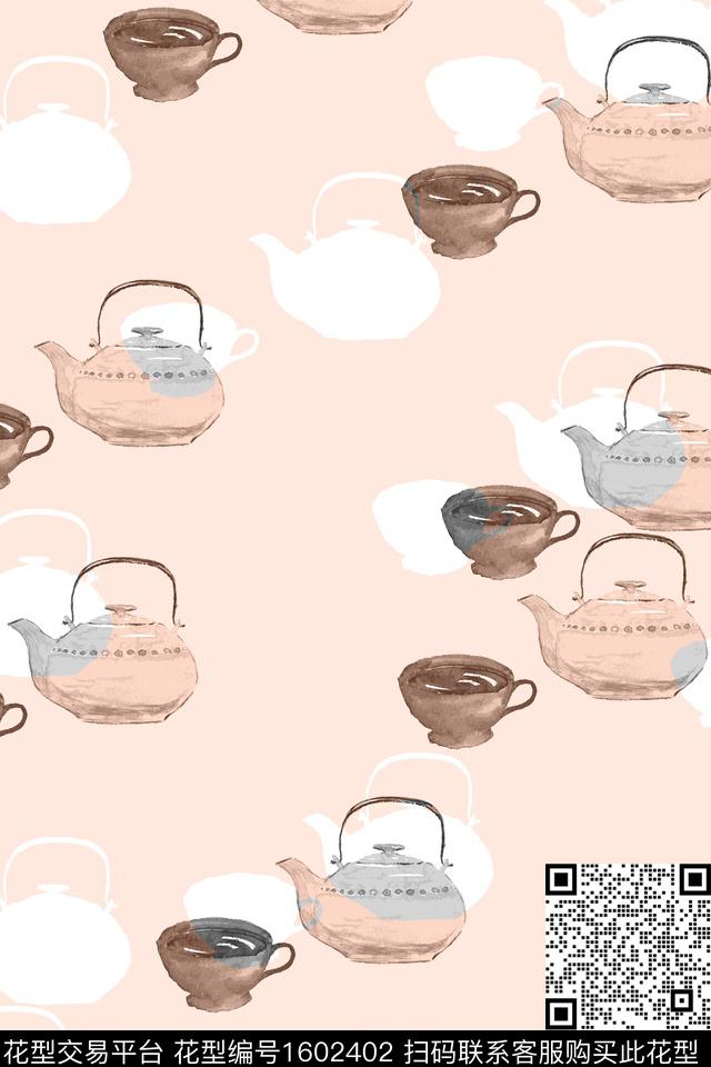 趣味茶壶剪影数码印花华亿平台下载（图片编号: 1602402） - 瓦栏（Walan）