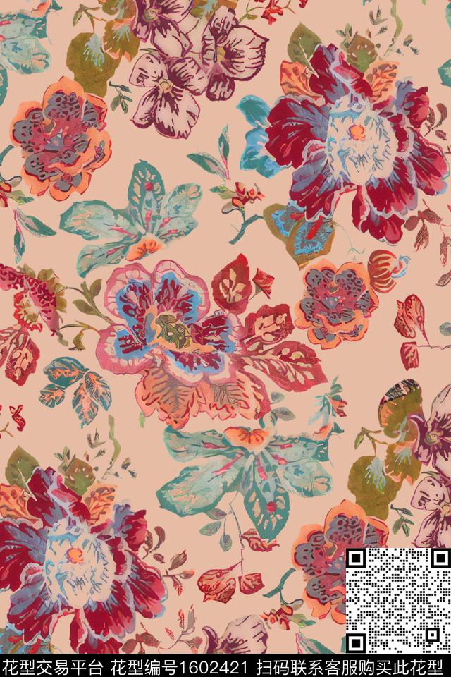 花卉抽象花卉数码印花华亿平台下载（图片编号: 1602421） - 瓦栏（Walan）