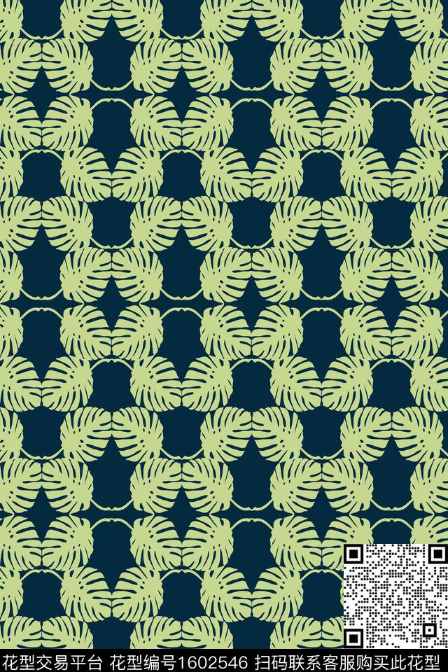 热带棕榈叶对称传统印花华亿平台下载（图片编号: 1602546） - 瓦栏（Walan）