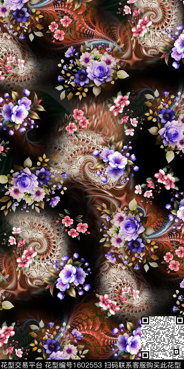 中老年花卉分形数码印花华亿平台下载（图片编号: 1602553） - 瓦栏（Walan）