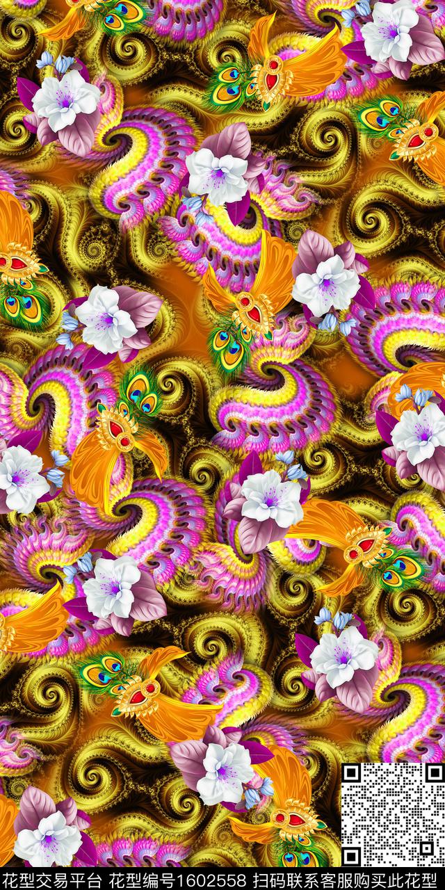 中老年花卉分形数码印花华亿平台下载（图片编号: 1602558） - 瓦栏（Walan）