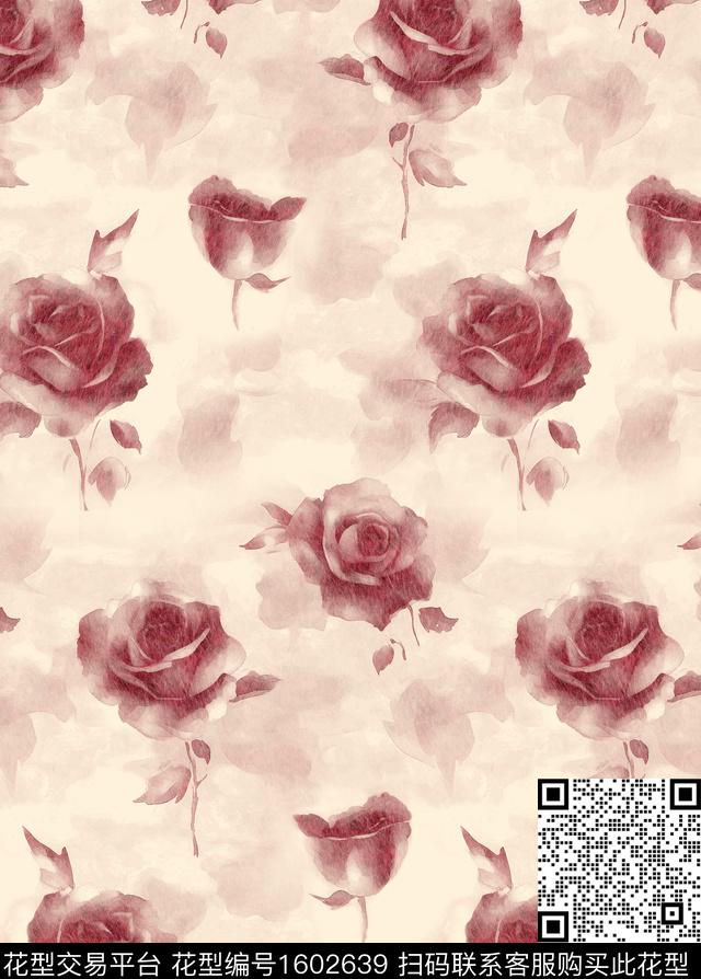 花卉水彩花卉晕染数码印花华亿平台下载（图片编号: 1602639） - 瓦栏（Walan）