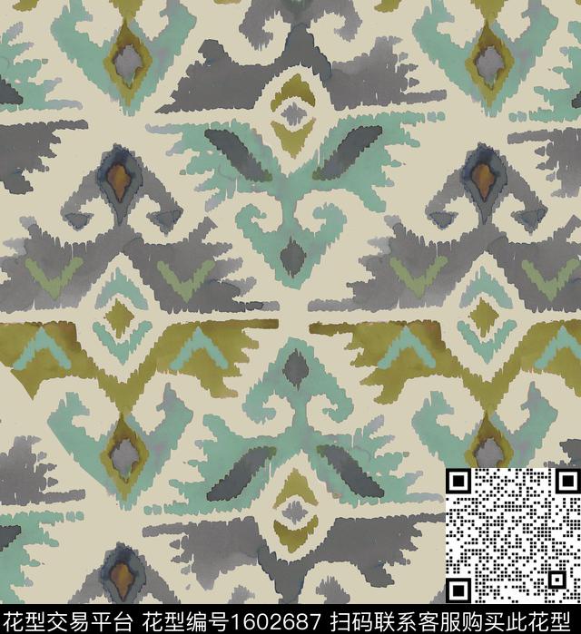 民族风水彩传统纹样数码印花华亿平台下载（图片编号: 1602687） - 瓦栏（Walan）