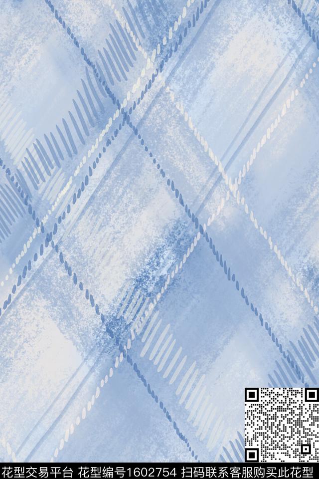 格子条纹水彩数码印花华亿平台下载（图片编号: 1602754） - 瓦栏（Walan）