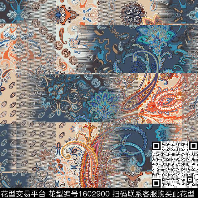 佩斯利民族风方巾数码印花华亿平台下载（图片编号: 1602900） - 瓦栏（Walan）