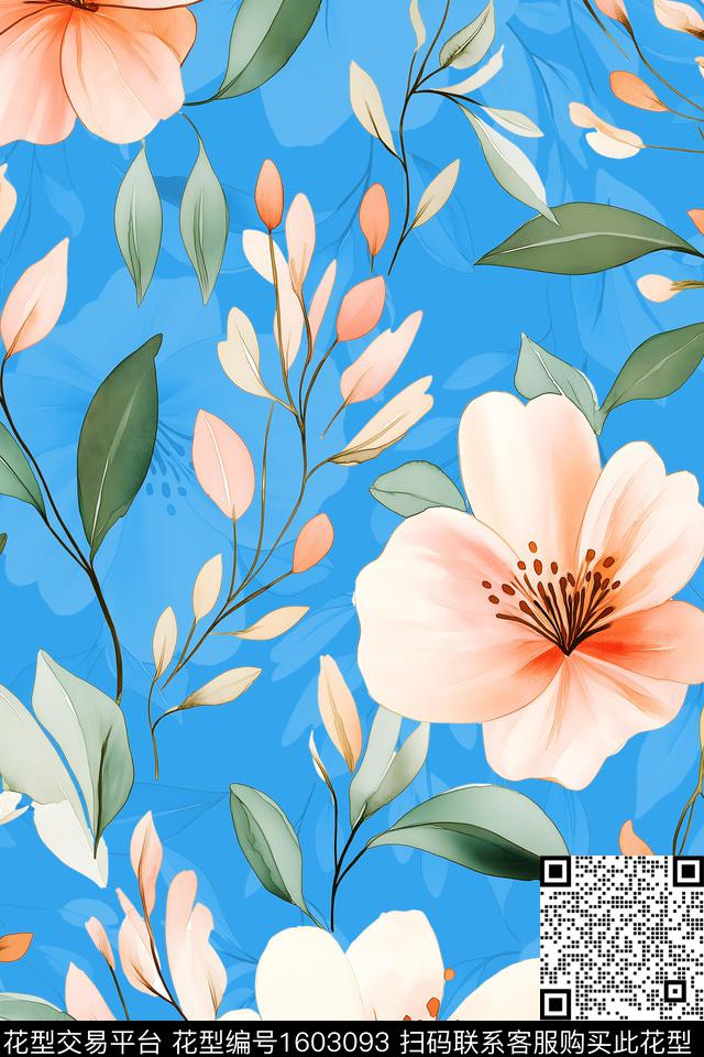 大花花卉影花数码印花华亿平台下载（图片编号: 1603093） - 瓦栏（Walan）