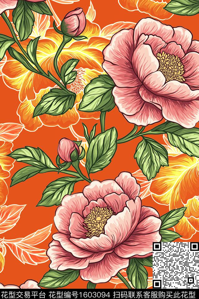 大花迪拜花卉花卉数码印花华亿平台下载（图片编号: 1603094） - 瓦栏（Walan）