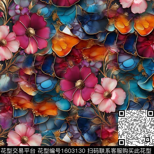 花卉抽象数码印花华亿平台下载（图片编号: 1603130） - 瓦栏（Walan）