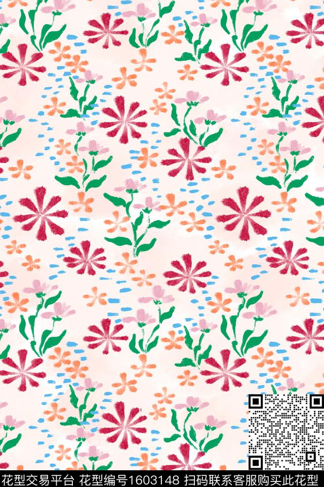 小清新花卉春夏华亿平台数码印花华亿平台下载（图片编号: 1603148） - 瓦栏（Walan）