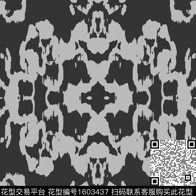 黑白华亿平台抽象对称花传统印花华亿平台下载（图片编号: 1603437） - 瓦栏（Walan）