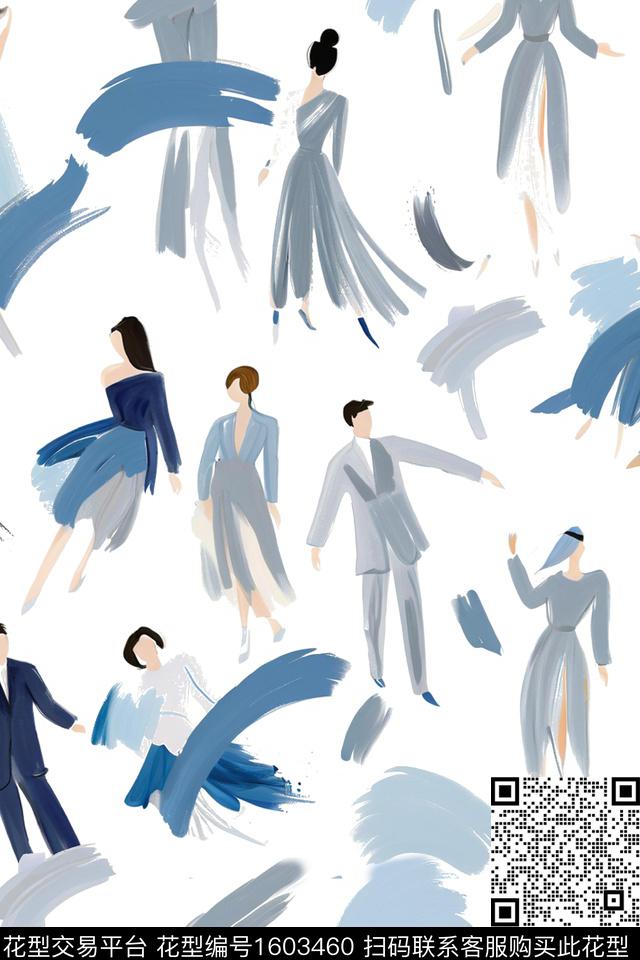 趣味人物笔触数码印花华亿平台下载（图片编号: 1603460） - 瓦栏（Walan）