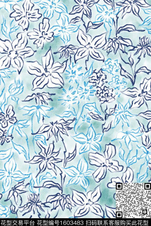 花卉肌理水彩数码印花华亿平台下载（图片编号: 1603483） - 瓦栏（Walan）