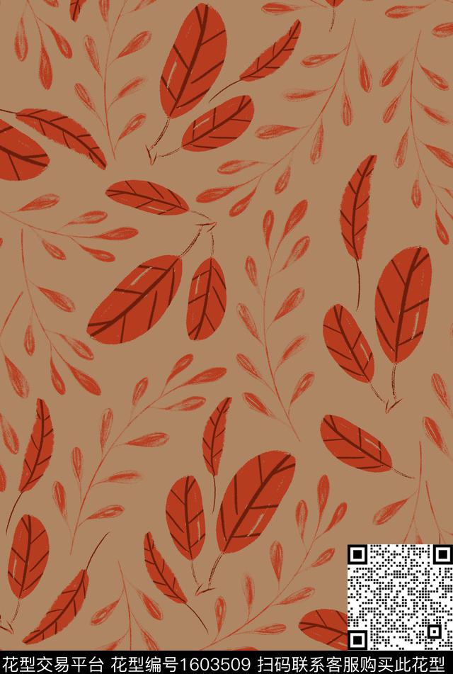 复古绿植树叶数码印花华亿平台下载（图片编号: 1603509） - 瓦栏（Walan）