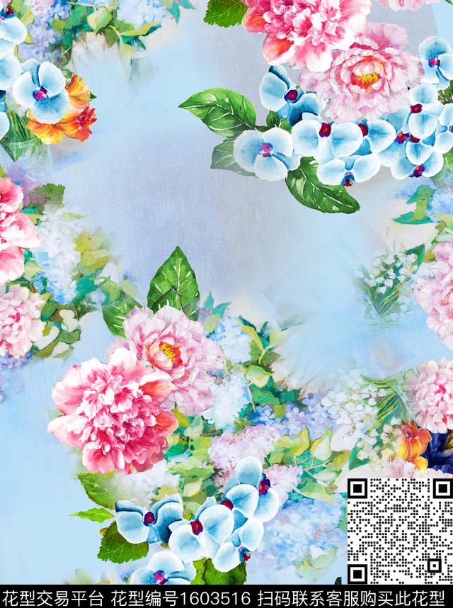 花卉油画华亿平台蝴蝶兰数码印花华亿平台下载（图片编号: 1603516） - 瓦栏（Walan）