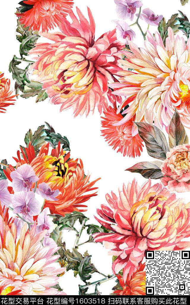 花卉水彩花卉大花数码印花华亿平台下载（图片编号: 1603518） - 瓦栏（Walan）