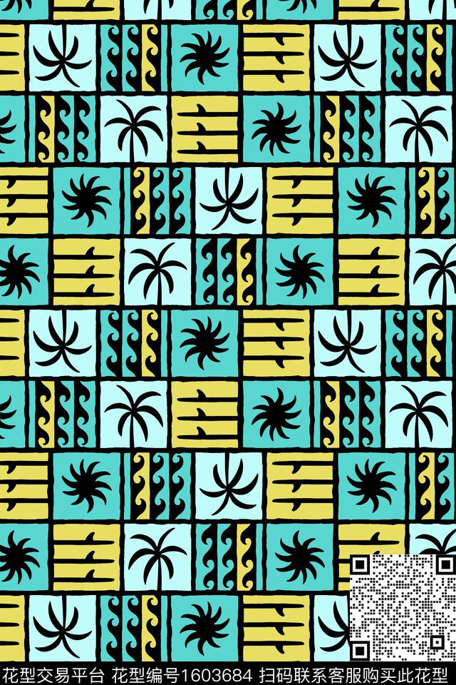 格子几何热带传统印花华亿平台下载（图片编号: 1603684） - 瓦栏（Walan）