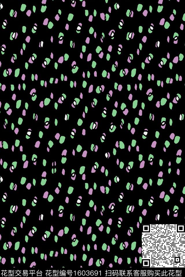 抽象斑点黑底传统印花华亿平台下载（图片编号: 1603691） - 瓦栏（Walan）