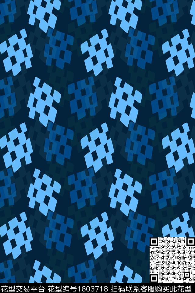 格子蓝色数码印花华亿平台下载（图片编号: 1603718） - 瓦栏（Walan）