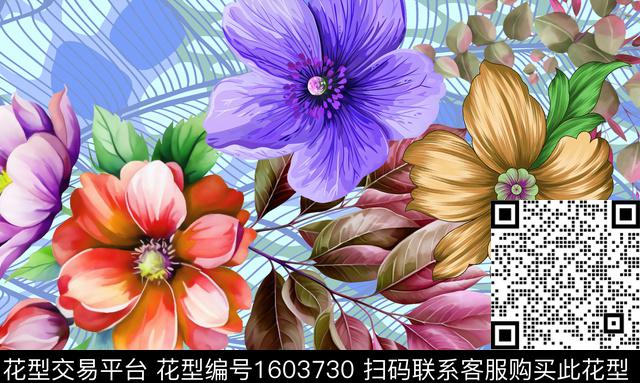 花卉线条纹理数码印花华亿平台下载（图片编号: 1603730） - 瓦栏（Walan）