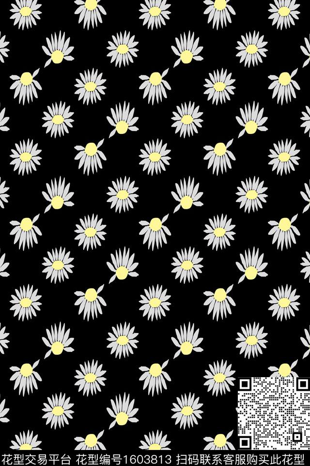 花卉小碎花黑底花卉数码印花华亿平台下载（图片编号: 1603813） - 瓦栏（Walan）