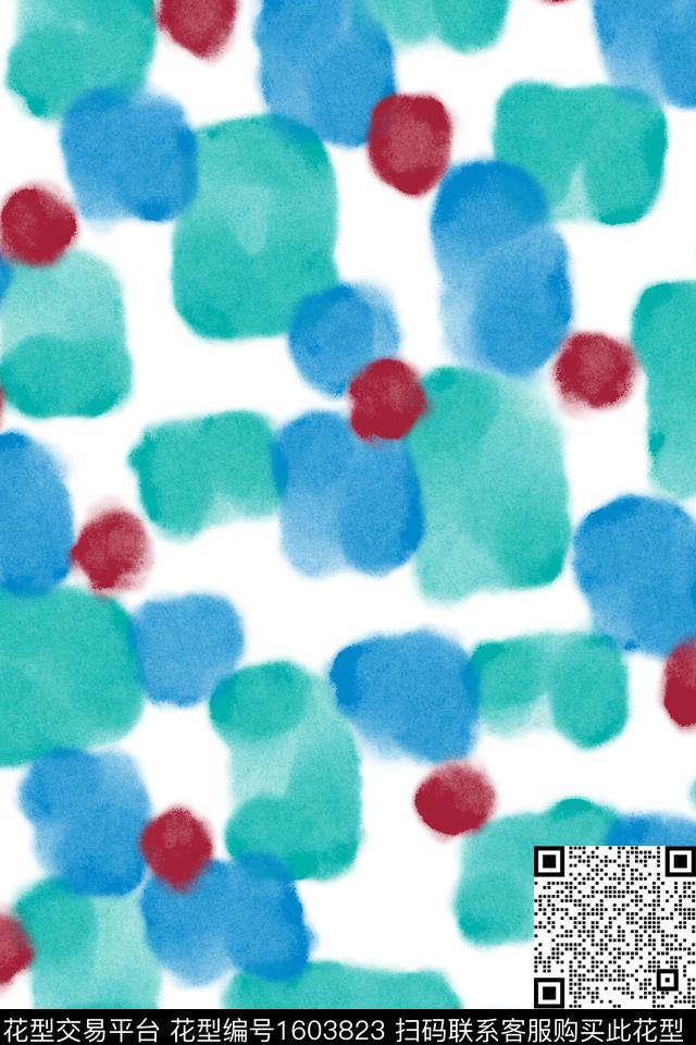 晕染肌理水彩波点数码印花华亿平台下载（图片编号: 1603823） - 瓦栏（Walan）