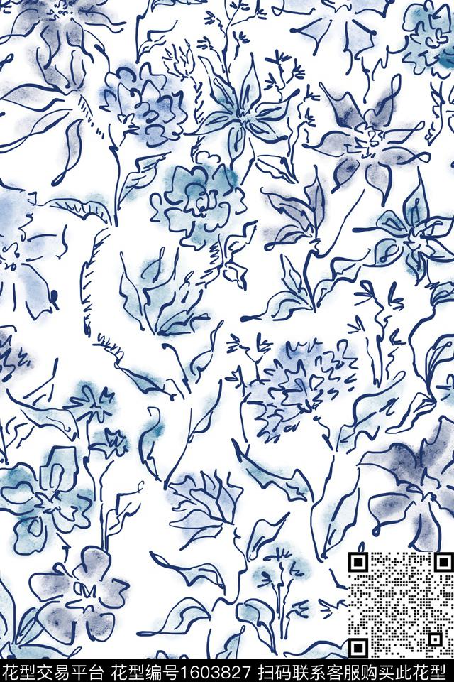 小清新花卉抽象花卉数码印花华亿平台下载（图片编号: 1603827） - 瓦栏（Walan）