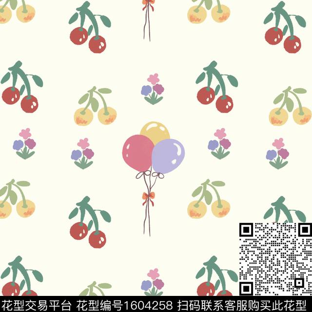 小花趣味樱桃数码印花华亿平台下载（图片编号: 1604258） - 瓦栏（Walan）