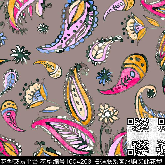 水彩佩斯利民族风数码印花华亿平台下载（图片编号: 1604263） - 瓦栏（Walan）