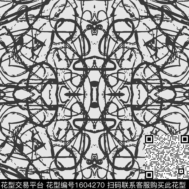 黑白华亿平台大牌风抽象传统印花华亿平台下载（图片编号: 1604270） - 瓦栏（Walan）