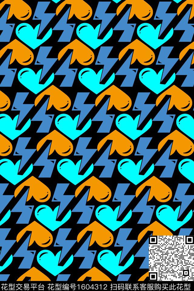 趣味爱心闪电传统印花华亿平台下载（图片编号: 1604312） - 瓦栏（Walan）