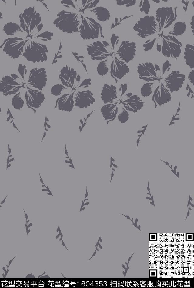 定位花卉剪影数码印花华亿平台下载（图片编号: 1604353） - 瓦栏（Walan）