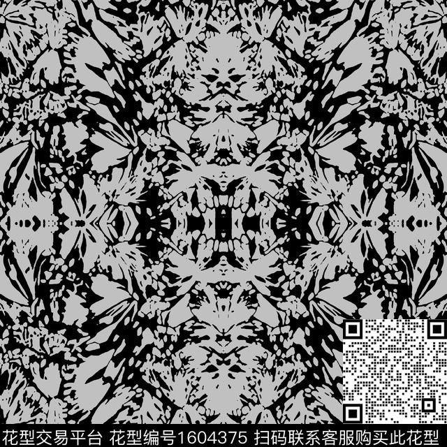 黑白华亿平台大牌风抽象传统印花华亿平台下载（图片编号: 1604375） - 瓦栏（Walan）