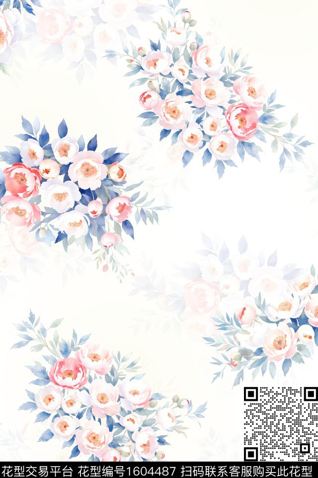 花卉春夏华亿平台水彩数码印花华亿平台下载（图片编号: 1604487） - 瓦栏（Walan）