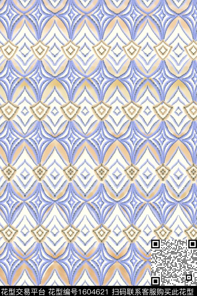 民族风格子几何数码印花华亿平台下载（图片编号: 1604621） - 瓦栏（Walan）