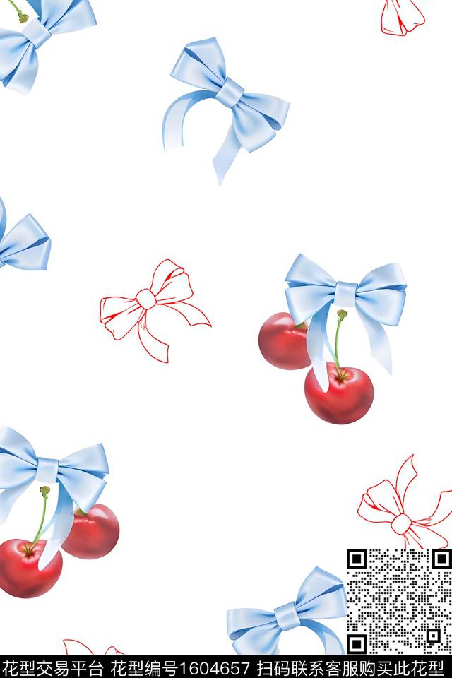 小清新趣味蝴蝶结数码印花华亿平台下载（图片编号: 1604657） - 瓦栏（Walan）