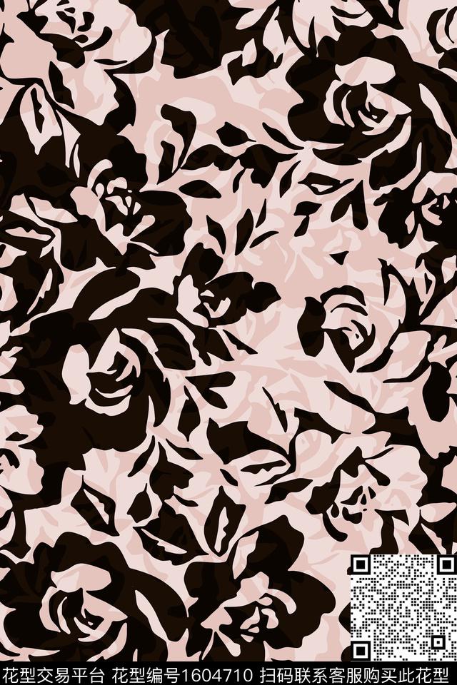 剪影黑白华亿平台手绘花卉传统印花华亿平台下载（图片编号: 1604710） - 瓦栏（Walan）