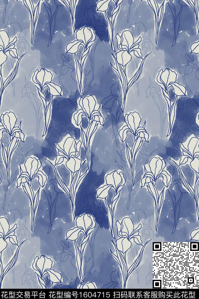 花卉手绘花卉渐变数码印花华亿平台下载（图片编号: 1604715） - 瓦栏（Walan）