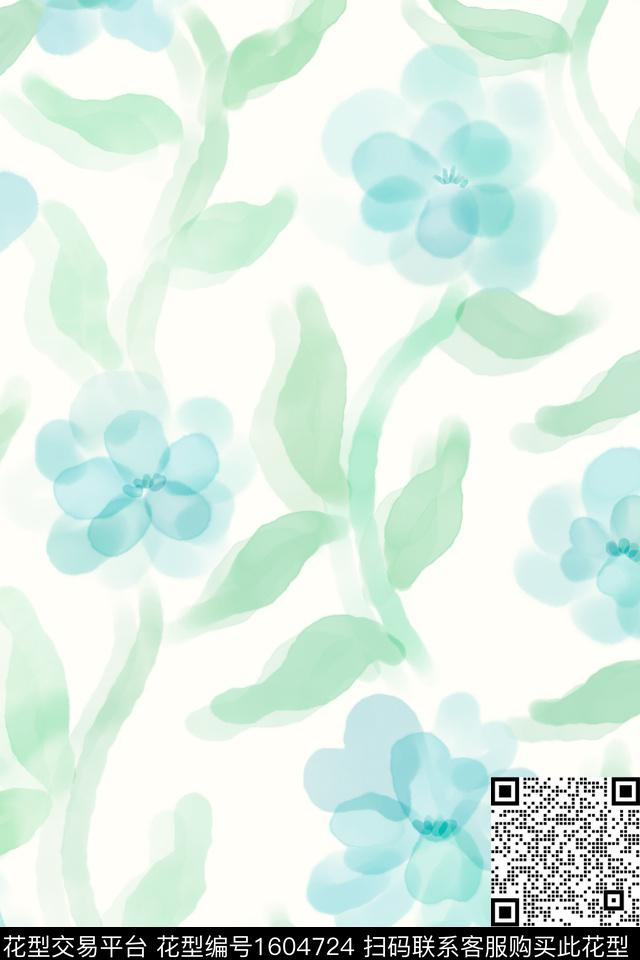 小清新花卉水彩数码印花华亿平台下载（图片编号: 1604724） - 瓦栏（Walan）