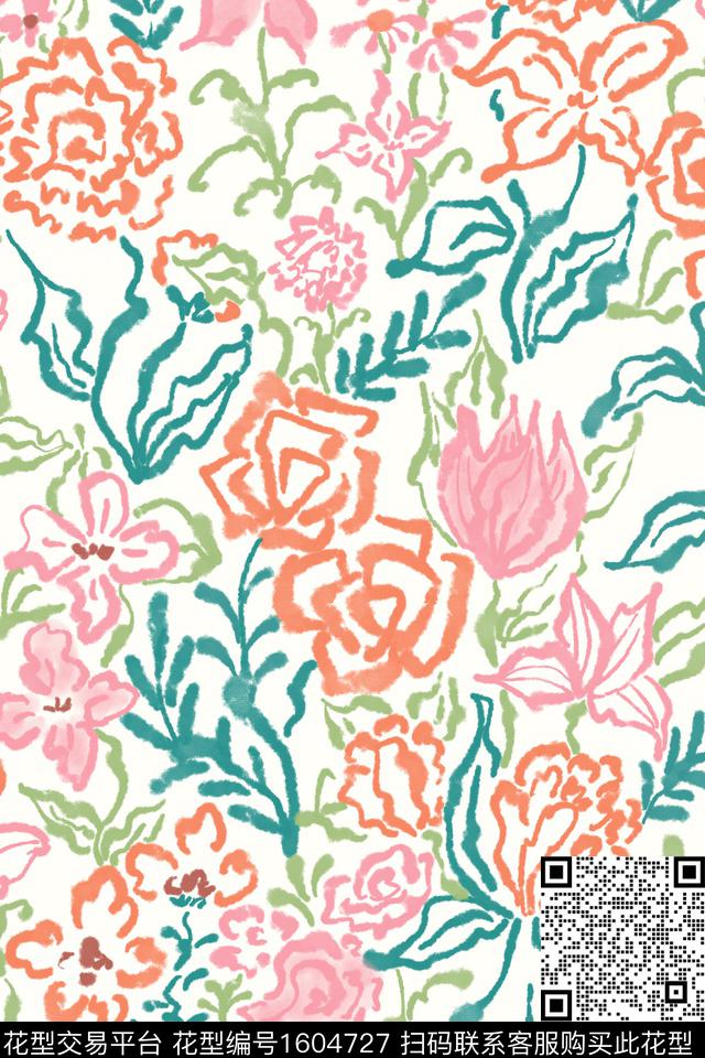 小清新清爽底花卉花卉数码印花华亿平台下载（图片编号: 1604727） - 瓦栏（Walan）