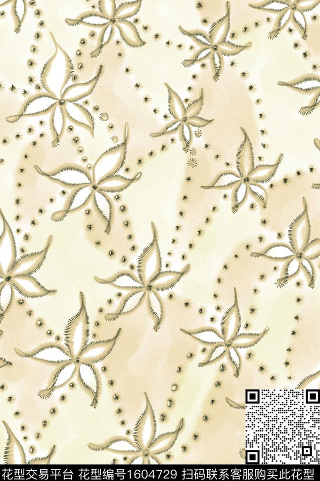 平面花卉线条花卉渐变数码印花华亿平台下载（图片编号: 1604729） - 瓦栏（Walan）
