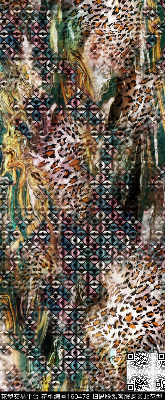 豹纹几何格子数码印花华亿平台下载（图片编号: 160473） - 瓦栏（Walan）