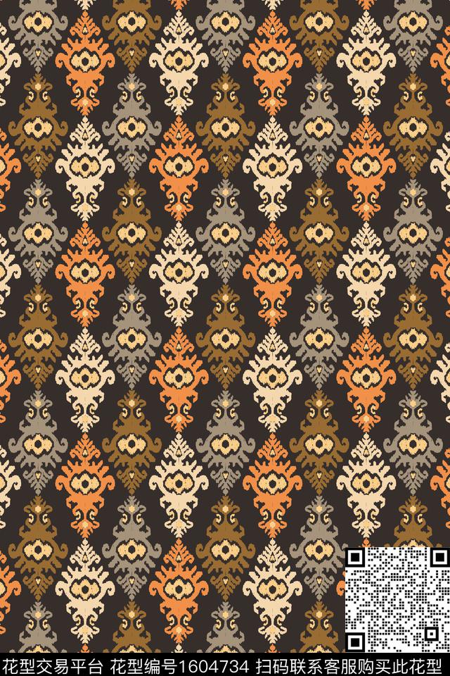 民族风棕色传统纹样数码印花华亿平台下载（图片编号: 1604734） - 瓦栏（Walan）